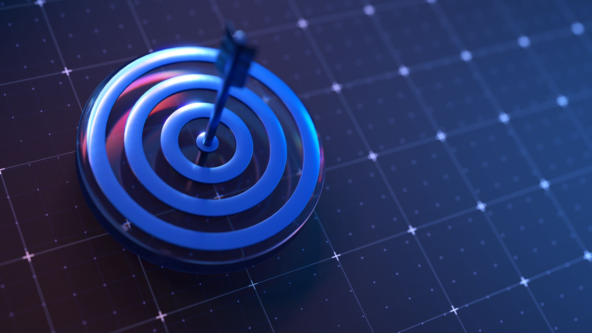 3D icon of Business goal, target or dart board on a futuristic technological grid